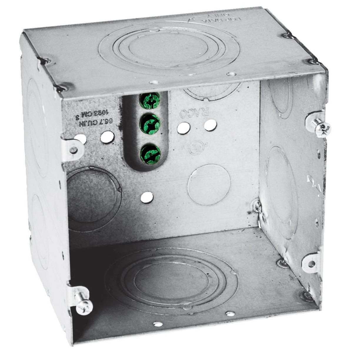 HBL260 Folded Standard Recessed Wall Box, Steel, 66.7 cu-in Capacity, 2 Gangs, (10) Knockouts, 4-11/16 in H x 4-11/16 in W x 3-1/4 in D