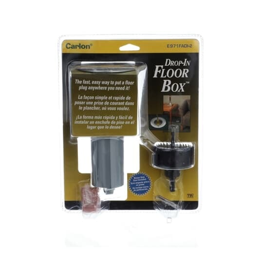 E971FADI-2 Carlon Drop-In Non-Metallic Floor Box With Hole Saw, Aluminum, 11.8 cu-in Capacity, 1 Gangs, 1 Outlets, 7.02 in H