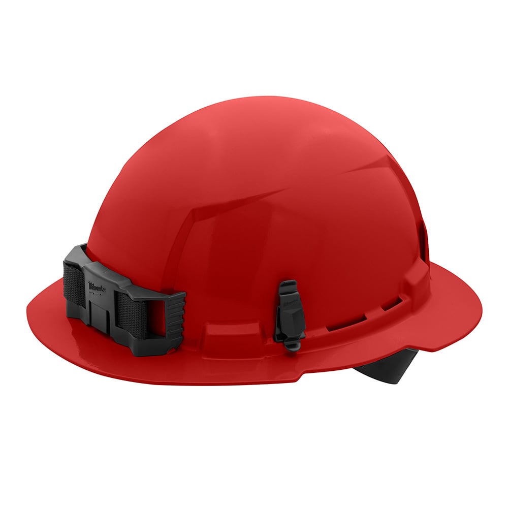48-73-1109 Full Brim Hard Hat, 6-1/2 in Fits Mini Hat, 8-1/2 in Fits Max Hat, HDPE, 4-Point Ratchet Suspension, ANSI Electrical Class Rating: Class E, ANSI Impact Rating: ANSI/ISEA Z89.1 Type I, Quick Adjustment