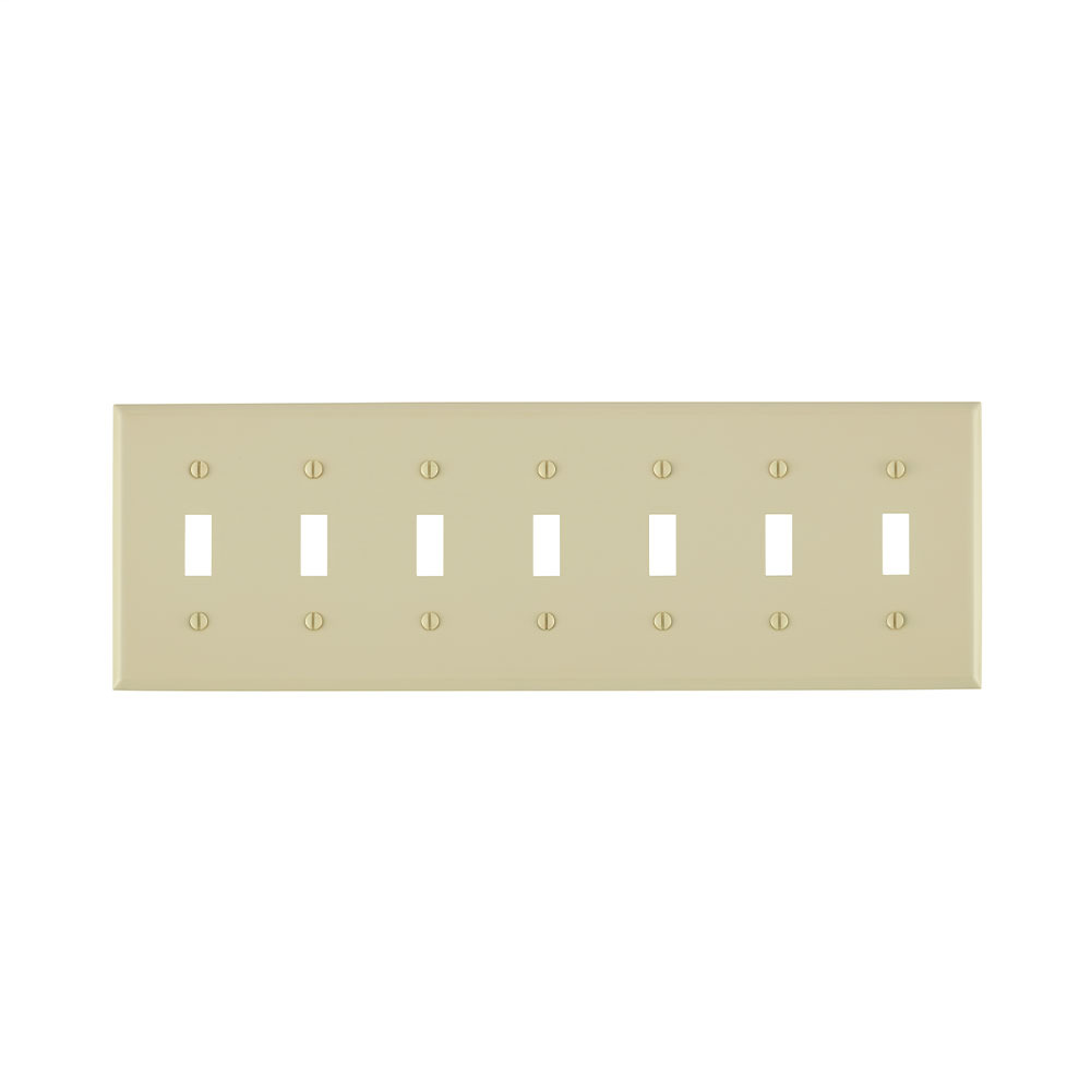 S601-I Standard Size Traditional Wall Plate, 7 Gangs, 13.61 in W x 4.5 in H, Thermoset, Ivory