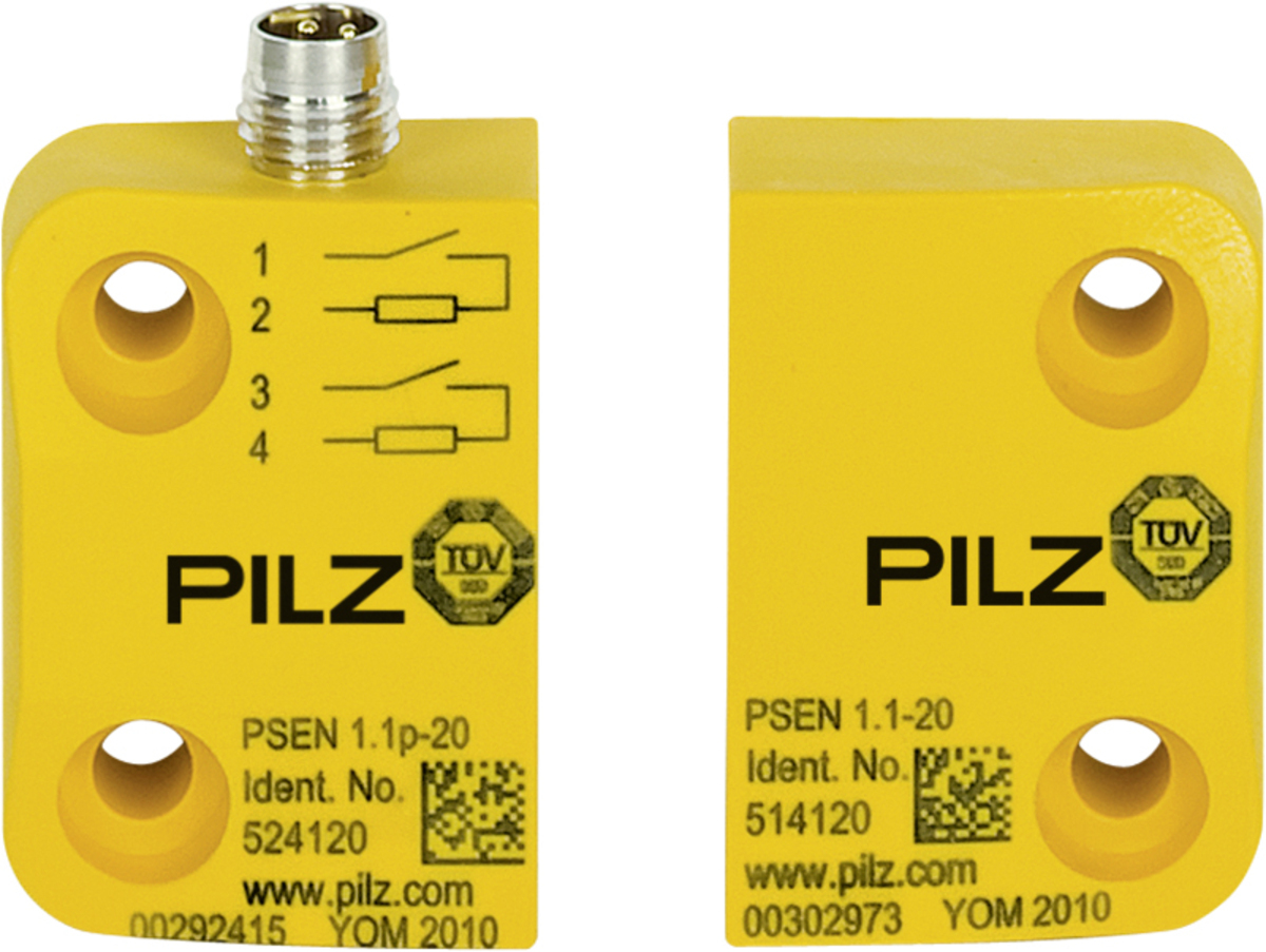 Magnetic Safety Switch, 2 n/o, 4-Pin M8 Male Connector, Square Design, Height Design 13mm, Switching Distance 8mm, PU = 1 Piece with Actuator