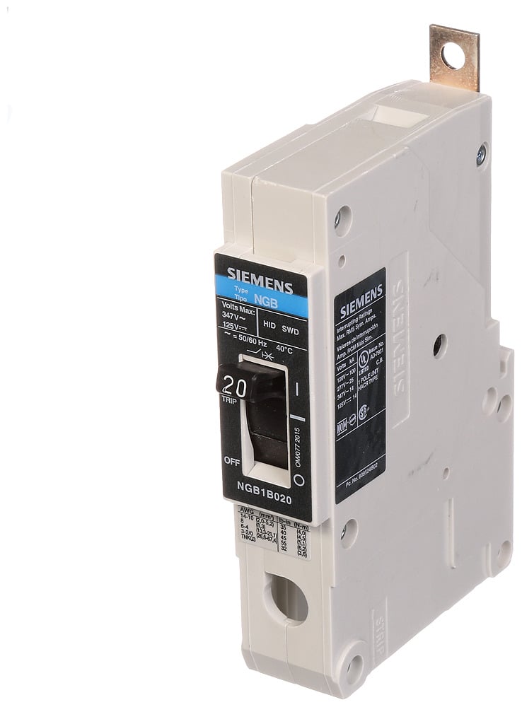 NGB1B020 Type NGB Low Voltage Molded Case Circuit Breaker, 347 V AC, 20 A, 14 kA Interrupt, 1 Poles, Thermal Magnetic Trip