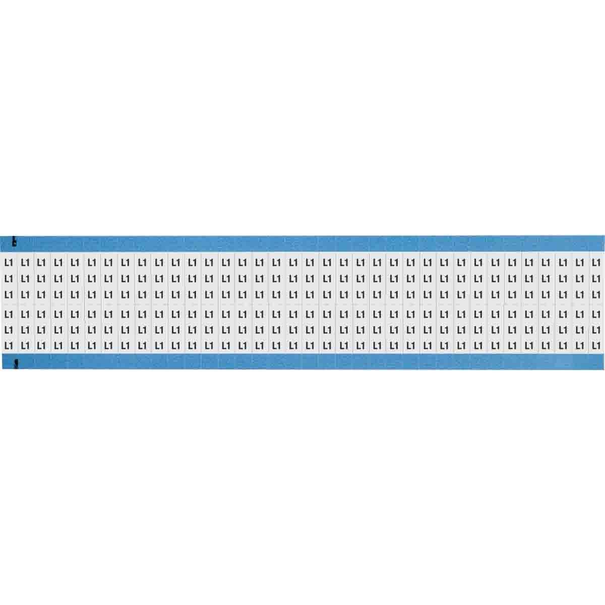 WM-L1-SC-PK WM Series Die-Cut Pre-Printed Solid Letter/Number Wire Marker Card, 3/4 in L x 1/4 in W, Black on White, B-500 Repositionable Vinyl Coated Fabric, 72 Markers per Card