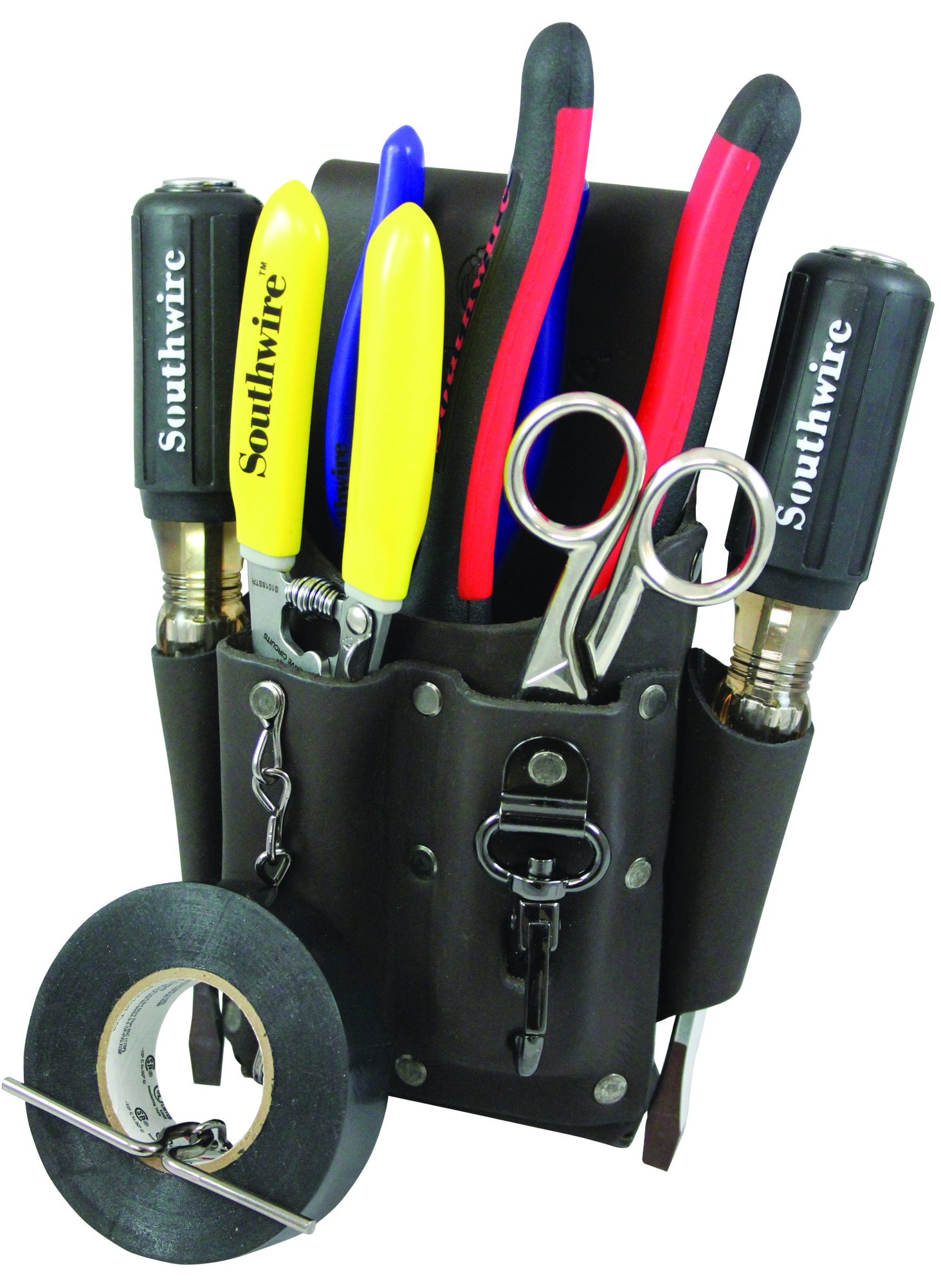 582831 Electricians Tool Pouch With Electrical Tape Chain, Leather, Brown