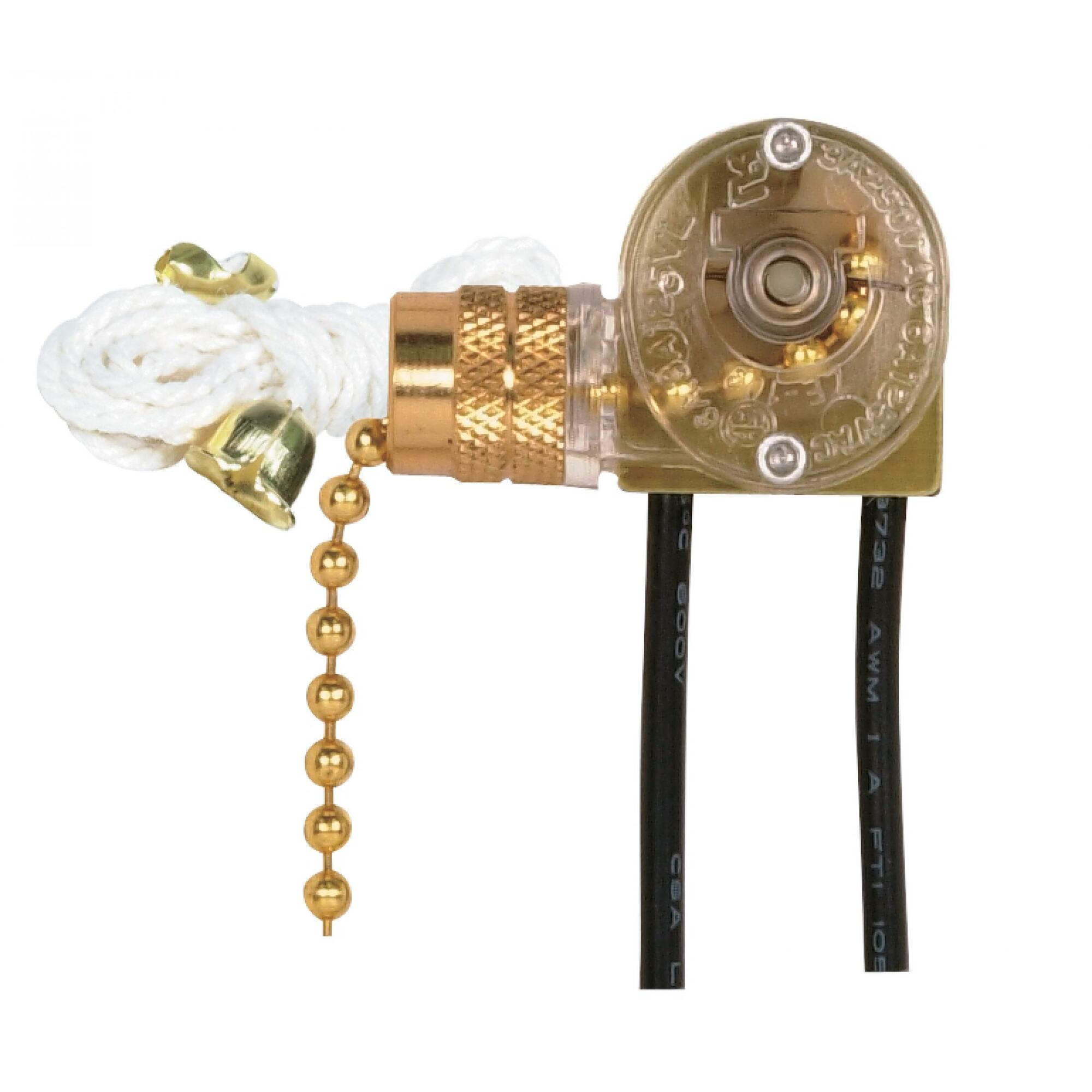 90-704 Pull Chain Canopy Switch With Metal Chain, White Cord, Bell, 125/250 V AC, 6/3 A