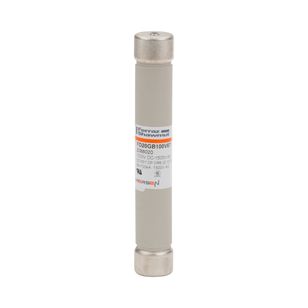 D089496 Protistor gRB High Speed DC Fuse With Striker Indicator, 20 A, 1 kV DC, 100 kA Interrupt, Class: gR, Cylindrical Body