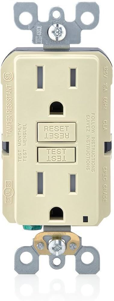 GFTR1-3I Decora Self-Test Tamper Resistant GFCI Receptacle With Ivory Test, Reset Button, 120 V AC, 15 A, 2 Poles, 3 Wires, Ivory