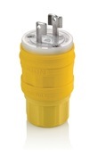24W04 Wetguard 1-Phase Non-Grounding Watertight Cable Mount Locking Plug, 125 V AC, 15 A, 2 Poles, 2 Wires, Yellow