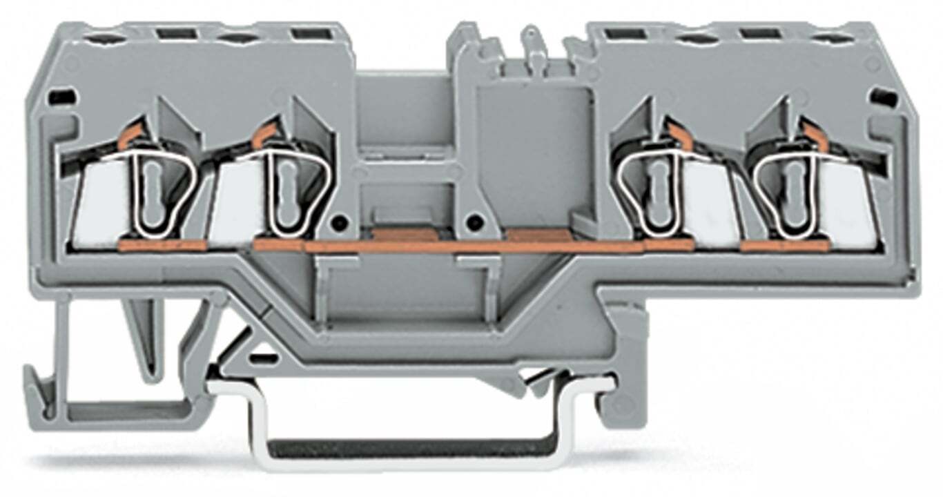 280-633 4-Conductor Feed-Thru Terminal Block, 800 V AC, 20 A, DIN Rail Mount