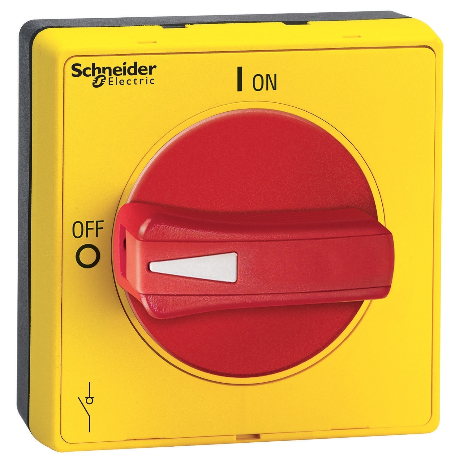 VLSH2S5R TeSys Protruding Rotary Screw Fixing Disconnect Switch Operating Handle With Front Plate, 58 mm L x 65 mm W x 65 mm H, Red/Yellow