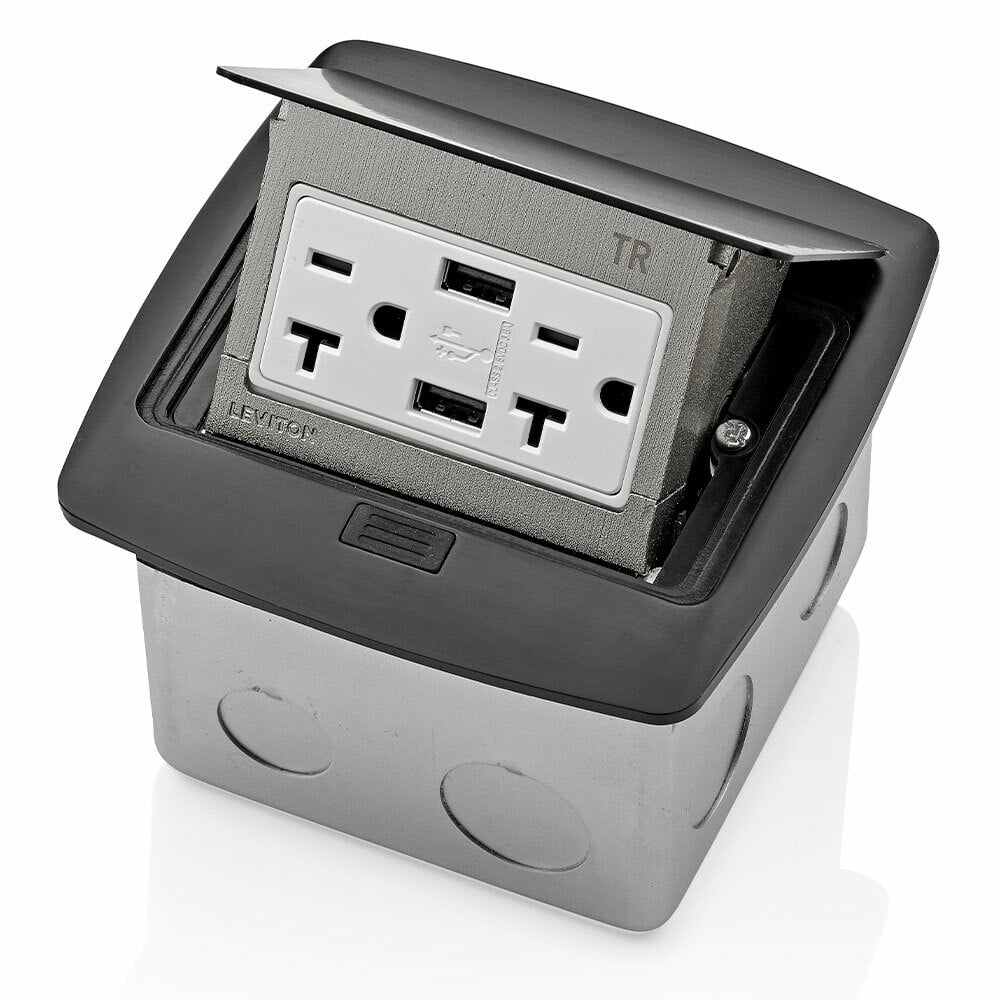 PFUS2-MB Pop-Up Floor Box With 125 VAC, 15 A Combination Duplex Receptacle and USB Charger, Steel