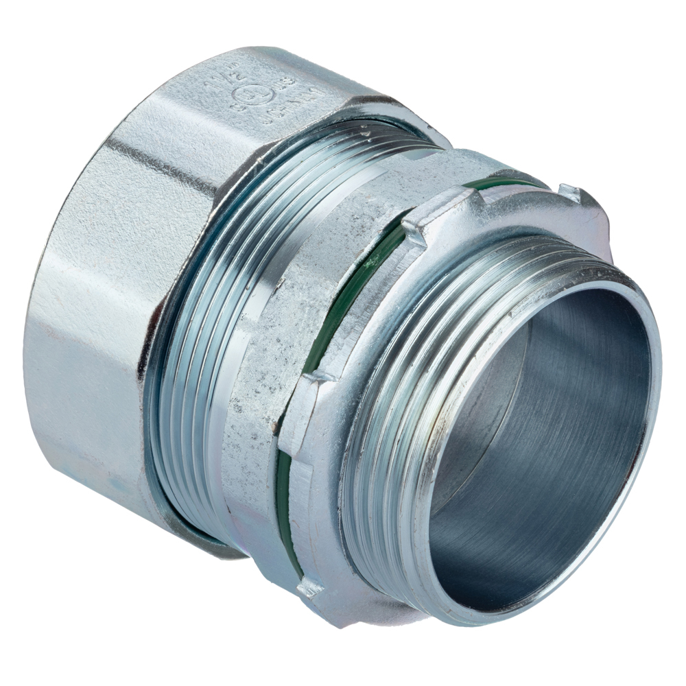 3004-RT Bridgeport 3000 Raintight Rigid Threadless Compression Connector, 1-1/2 in Trade, Steel, Zinc Plated