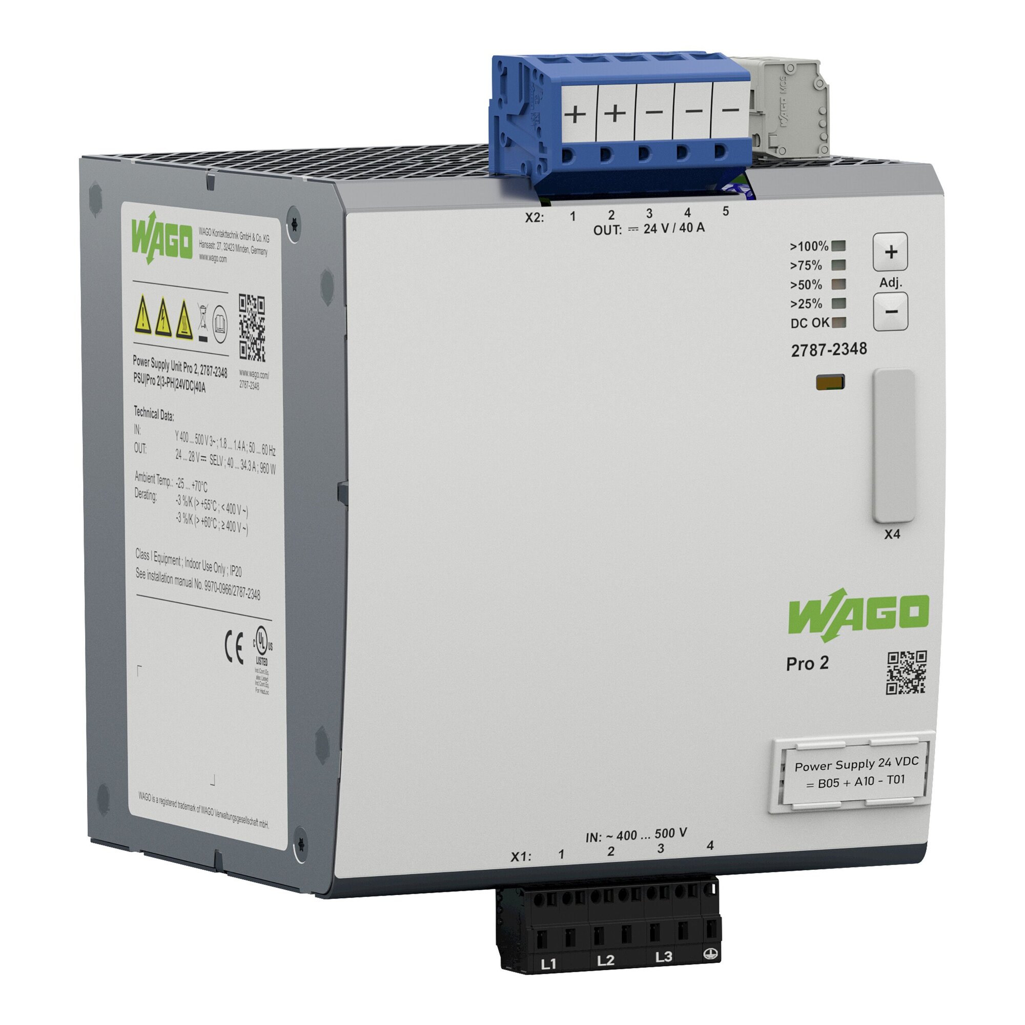 2787-2348 3-Phase, 550 V Input, 24 V DC Output, DIN Rail Mount