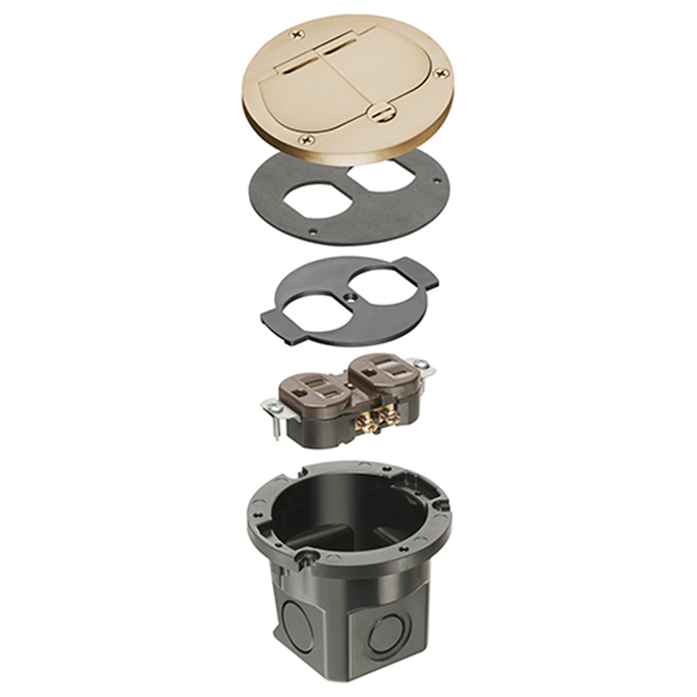 FLB3532MB DropIn Cut-In Floor Box Kit, Brass/Plastic, 1 Gang