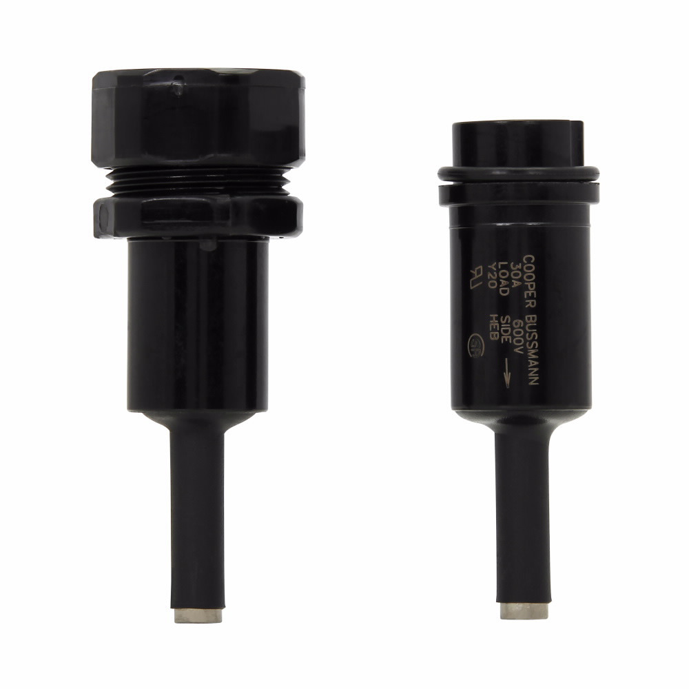 Eaton Bussmann series HEB inline fuse holder, 600V, 30A, Loadside: Copper crimp #8-16; (2) #12-16, Lineside: Copper crimp #8-16; (2) #12-16, Single-pole, AA
