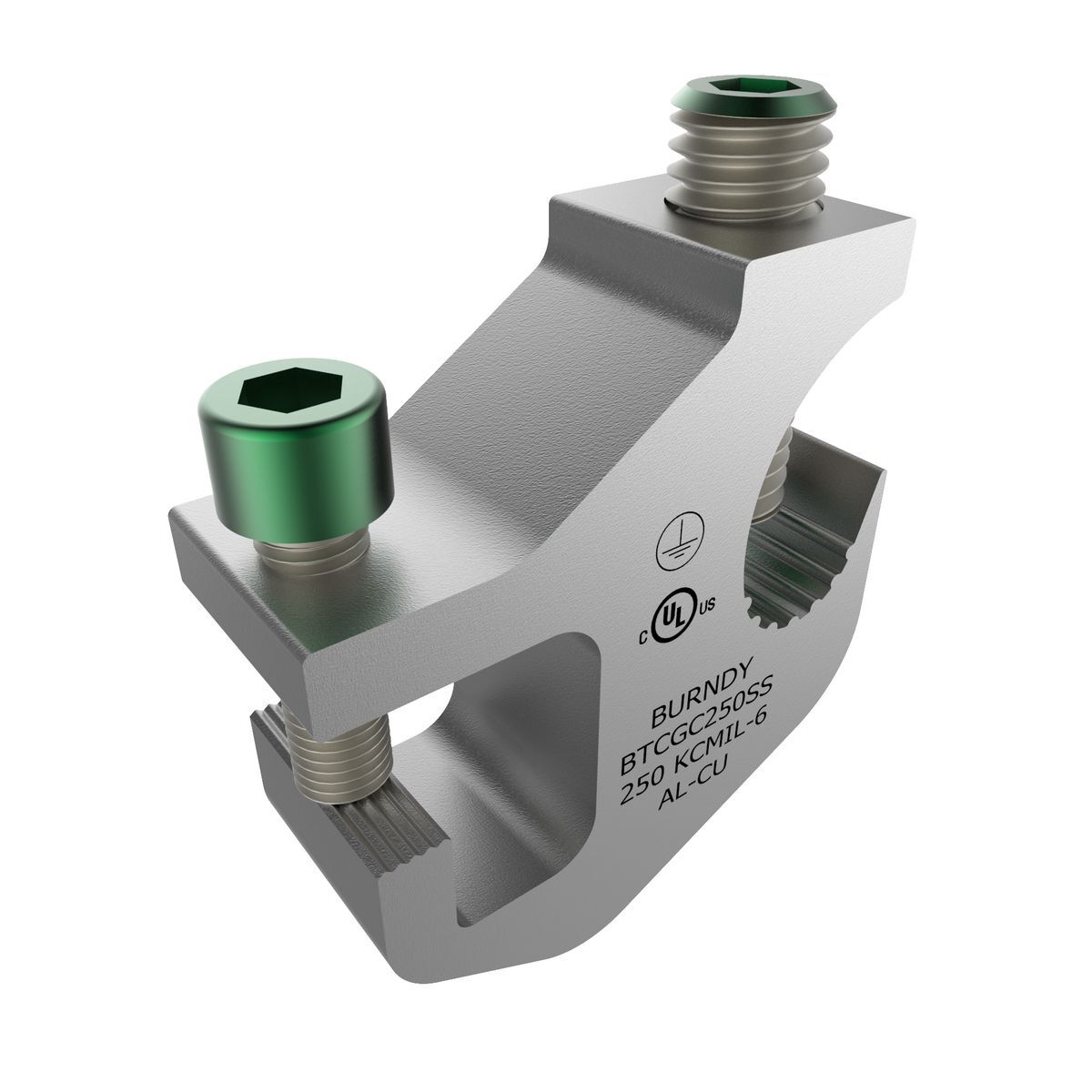 BTCGC250SS Ground Tray Clamp, 6 AWG to 250 kcmil Conductor, 1/2 in THK Bar, Aluminum
