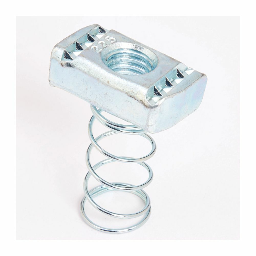 Eaton B-Line series spring nut, 0.85"Hx2"Lx1.31"W, Steel, Hot-dipped galvanized, 1/2"-13 bolt size, 250 lbs load, 1500 lbs load