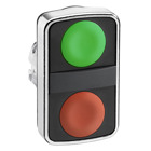 Harmony XB4, Double-headed push button head, metal, 22, 1 green flush unmarked + 1 red flush unmarked