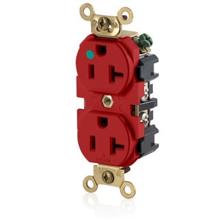 MRI83-R Duplex Extra Heavy Duty Wide Body MRI Receptacle, 125 V AC, 20 A, 2 Poles, 3 Wires, Red