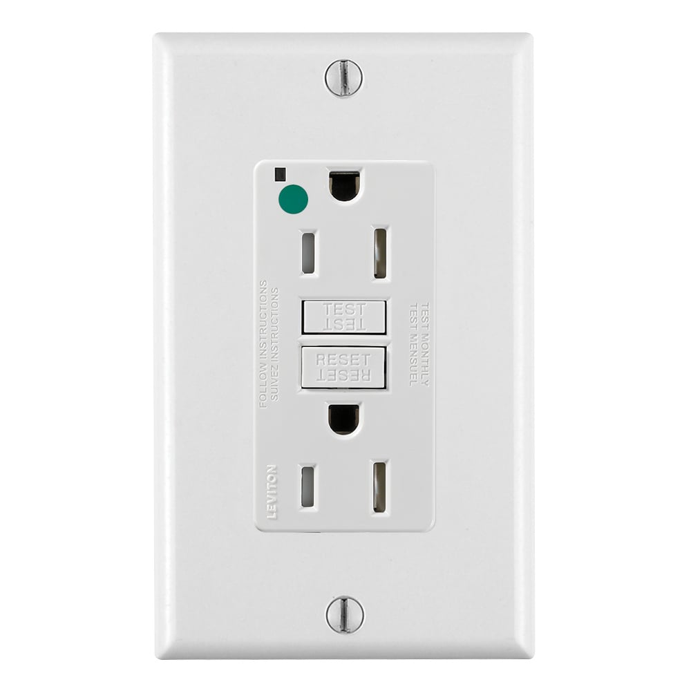 GFTR1-HGW SmartlockPro Slim Duplex Feed Through Self-Test Tamper Resistant GFCI Receptacle With LED Indicator, 125 V AC, 15 A, 2 Poles, 3 Wires, White