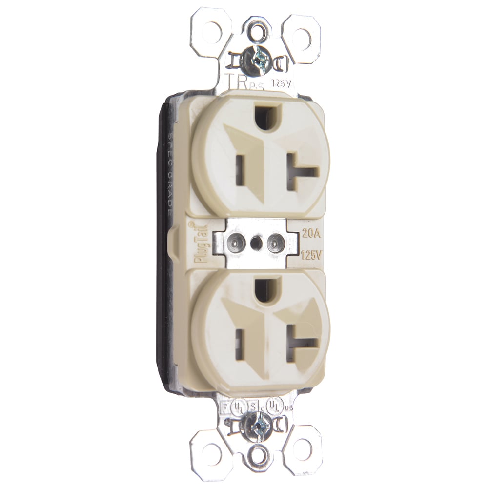 PTTR5362I PlugTail 20 Amp 125V Spec-Grade Duplex Receptacle, Ivory