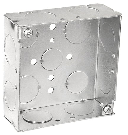 4 Square Junction Box, Welded, 1-1/2 in. Deep, (8) 3/4 in. Side Knockouts