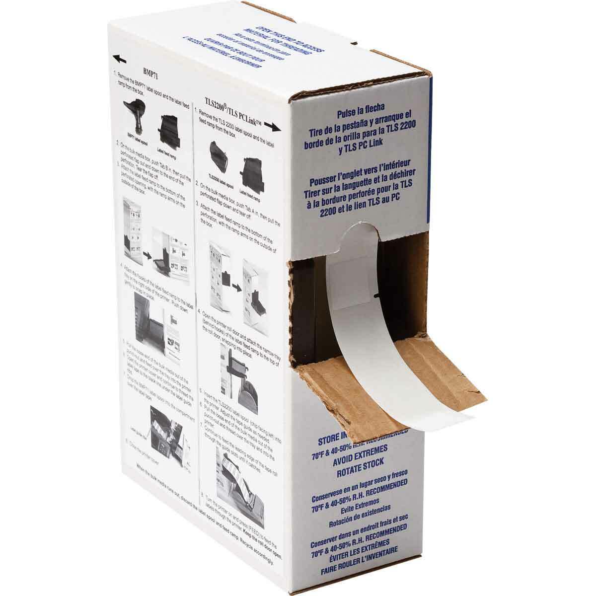 BM71-23-427 BMP71 Blank Rectangular Self-Laminating Printer Label, 4 in L x 1 in W, Blank Legend, Clear/White, B-427 Vinyl
