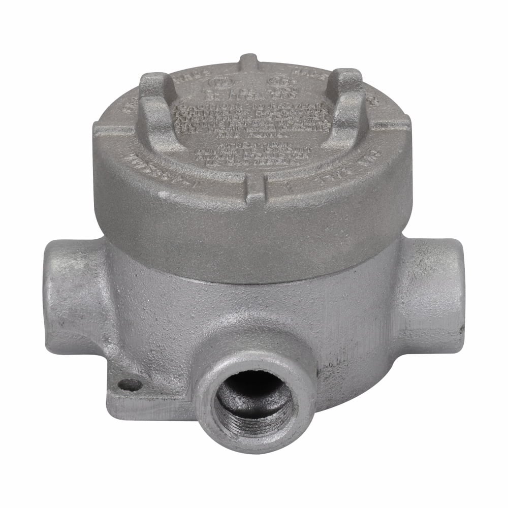 EAJT36 Condulet Dust-Ignitionproof Explosionproof Round Raintight Conduit Outlet Box With Cover, 1 in, 3-3/16 in Cover Opening, 20.5 cu-in Capacity, Electro-Galvanized