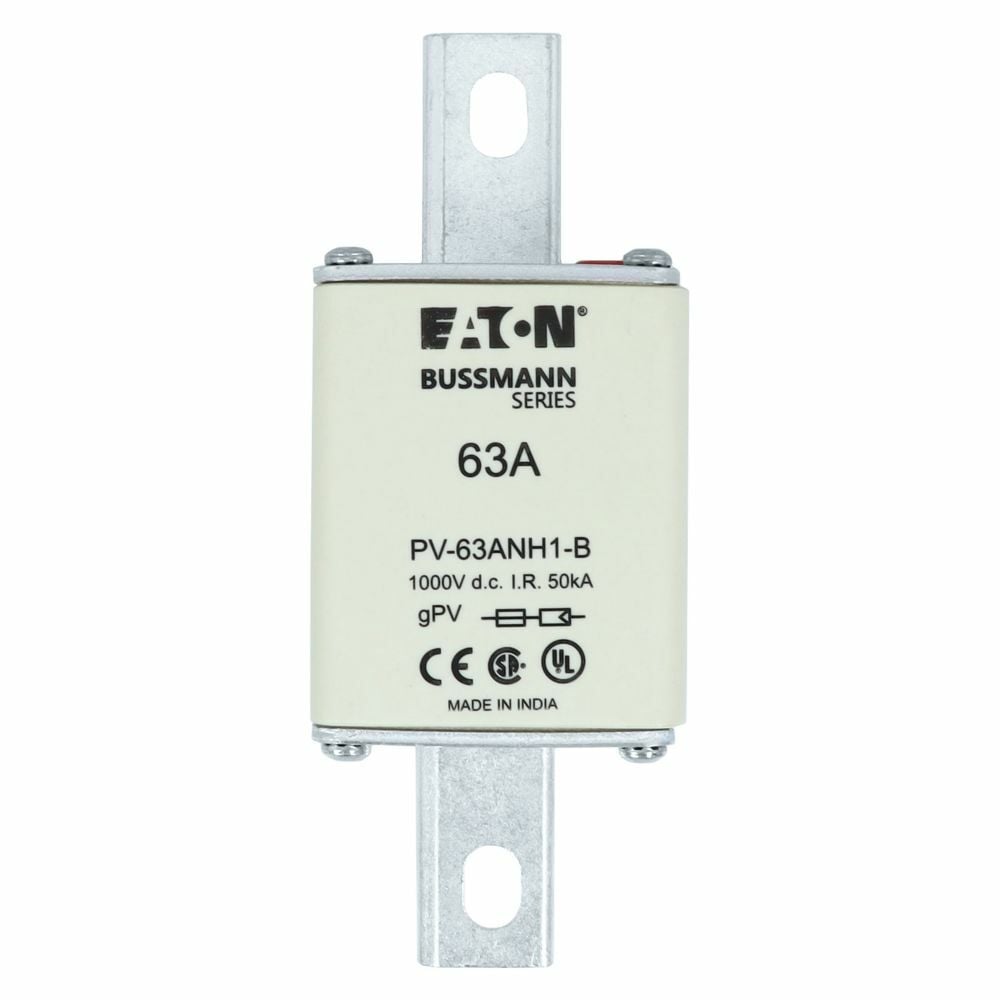 PV-63ANH1-B PV Series Photovoltaic Fuse, 63 A, 1 kV DC, 50 kAIC Interrupt, Class: Class GPV, Square Body