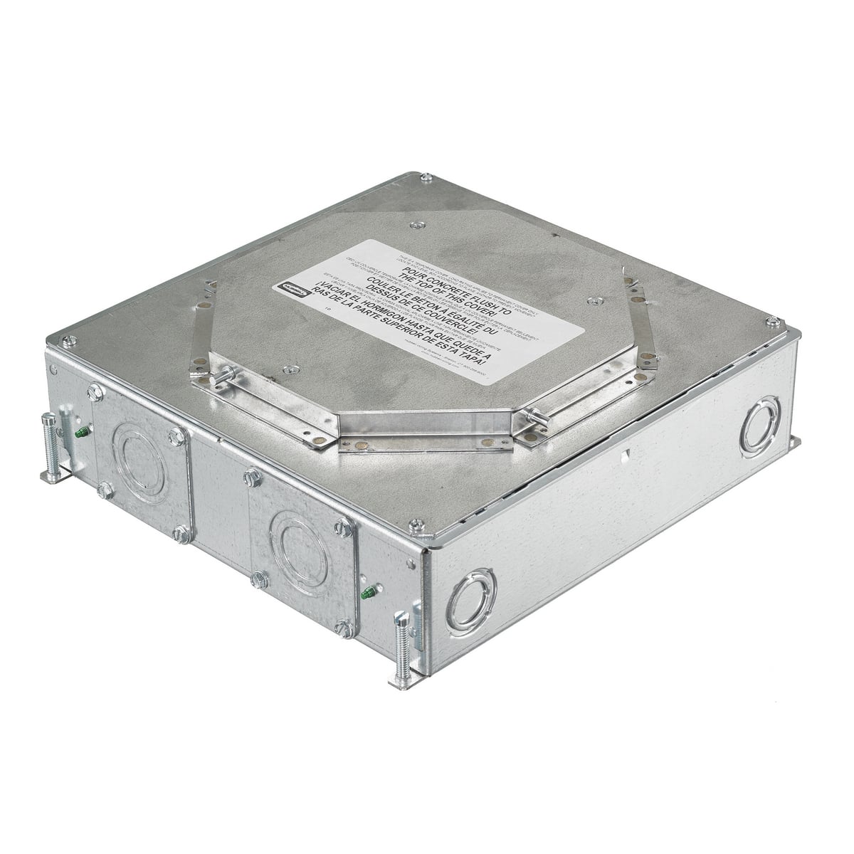 CFB4G30R Standard Corrosion Resistant Floor Box, Stamped Steel, 32.5 cu-in Capacity, 4 Gangs, 8 Knockouts, 11.2 in L x 12.09 in W x 3.75 in H