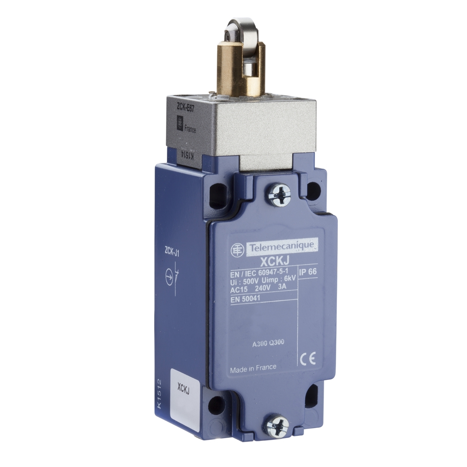 XCKJ167DSC8 OsiSense XC Standard Format Fixed XC Limit Switch, Roller Plunger Actuator, 1NO-1NC Contact, 2 Poles