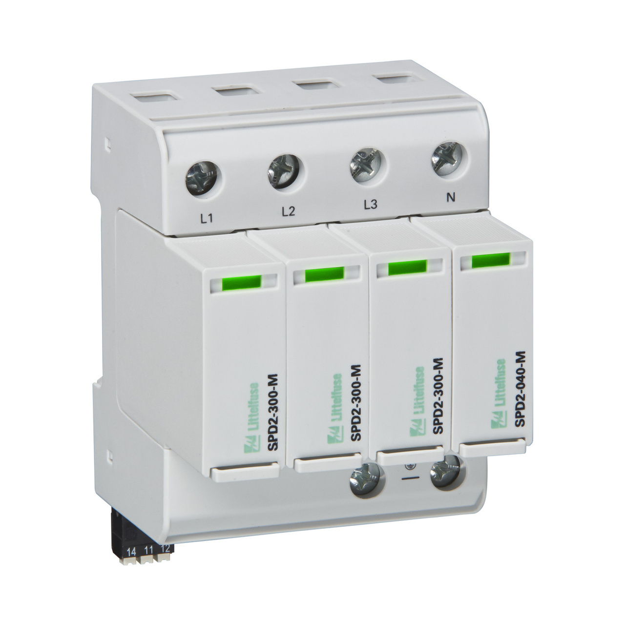 SPD2-300-3P1-R Type 2 CA Pluggable Surge Protection Device With Remote Contacts, 300 V AC, 50/60 Hz, 3P+1N, 25/50 kA SCCR