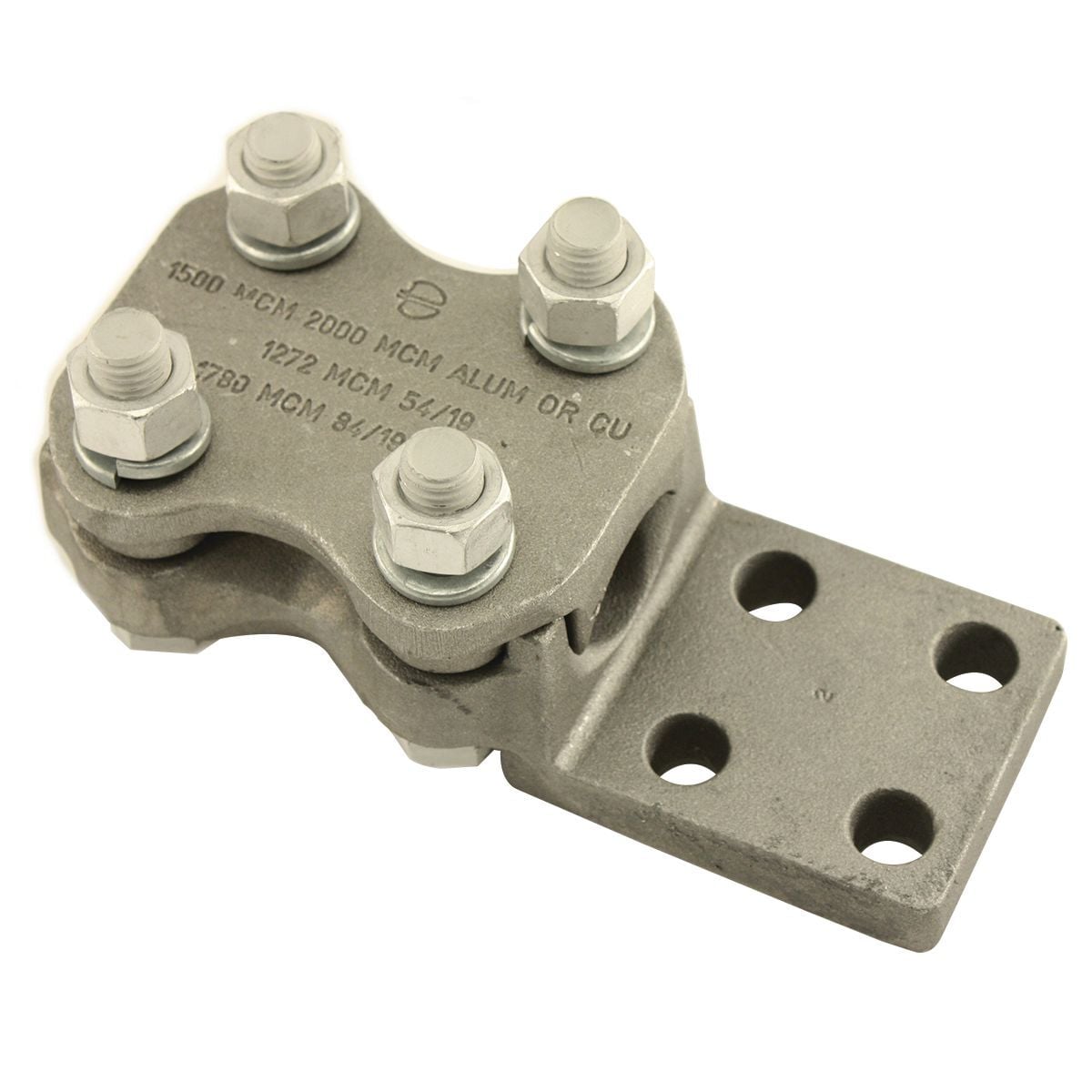 NAR36A4N Type NAR-A Bolted Cable to Flat Terminal Connector, 1-3/4 in Stud, 350 to 600, 336.4 to 477 kcmil ACSR/Aluminum/Stranded Copper Conductor, 300 in-lb Torque, Terminal Connector, Aluminum Alloy