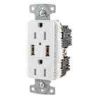 USB Charger Duplex Receptacle, 15A 125V,2-Pole 3-Wire Grounding, 5-15R, 2) 5A USB Ports, White