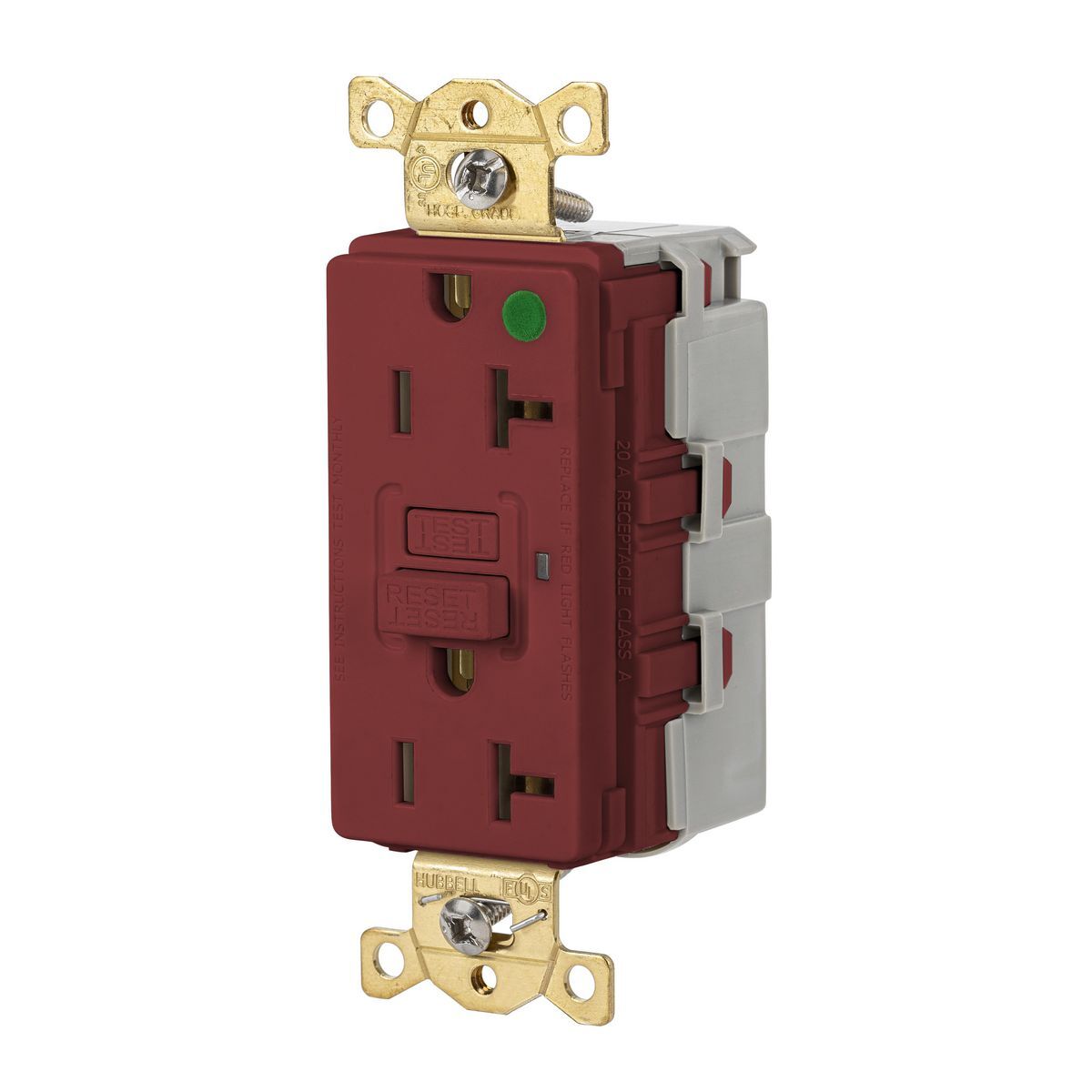 SNAPGF83R Heavy Duty GFCI Receptacle, 125 V AC, 20 A, 2 Poles, 3 Wires, Red