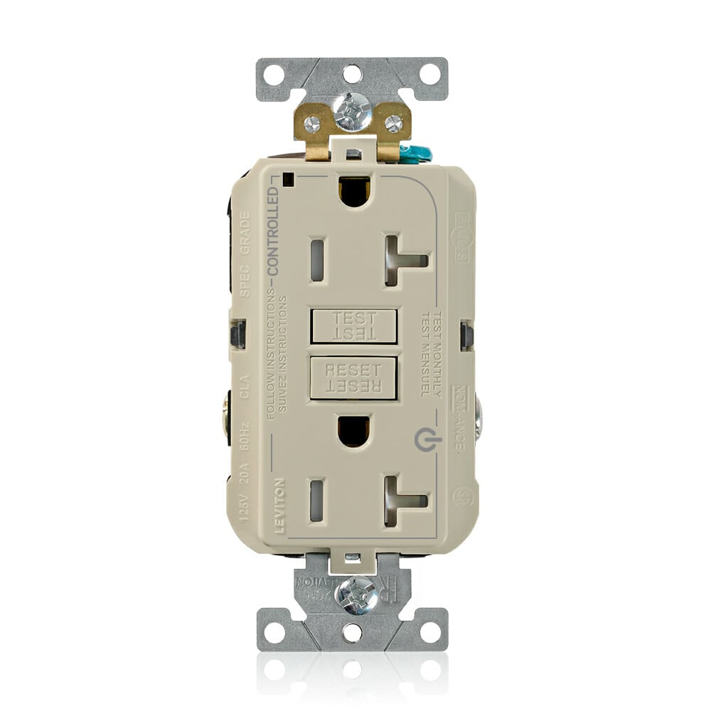 G5362-2TI SmartlockPro 2-Plug Controlled Dual Marked Duplex Extra Heavy Duty Self-Test Self-Grounding Tamper-Resistant GFCI Receptacle, 125 V AC, 20 A, 2 Poles, 3 Wires, Ivory