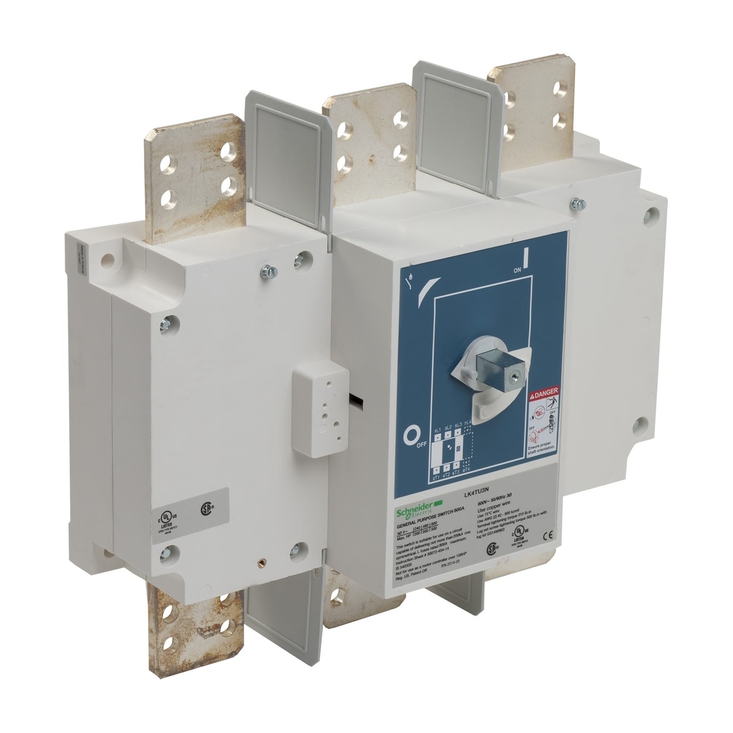 LK4TU3N TeSys Non-Fusible Disconnect Switch, 600 V AC, 800 A, 500 hp, 3 Poles