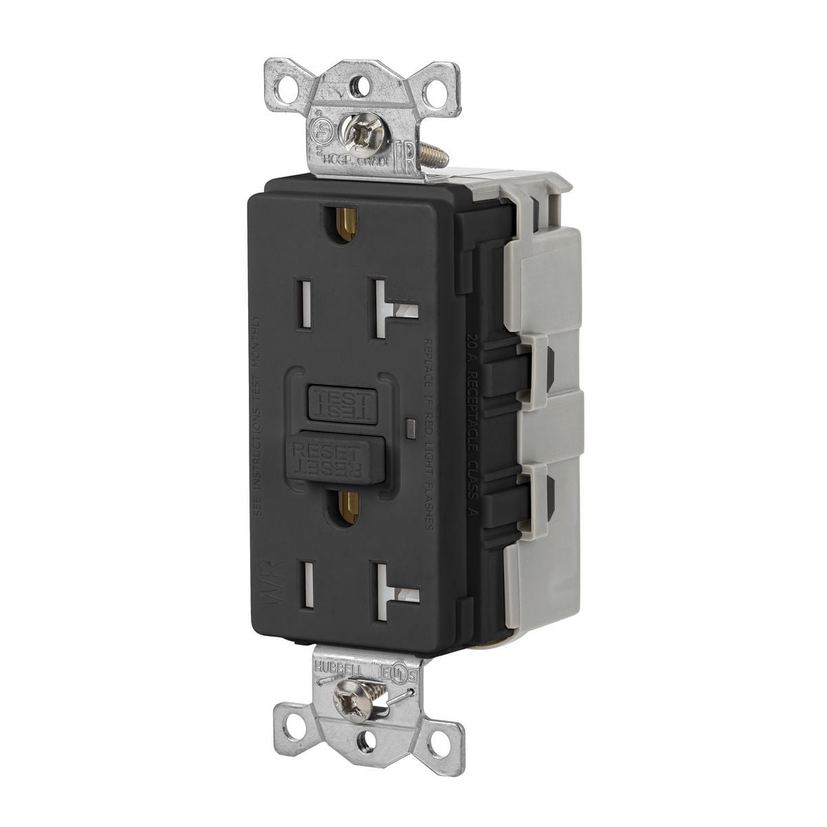SNAPGFTW20BLK Heavy Duty GFCI Receptacle, 125 V AC, 20 A, 2 Poles, 3 Wires, Black