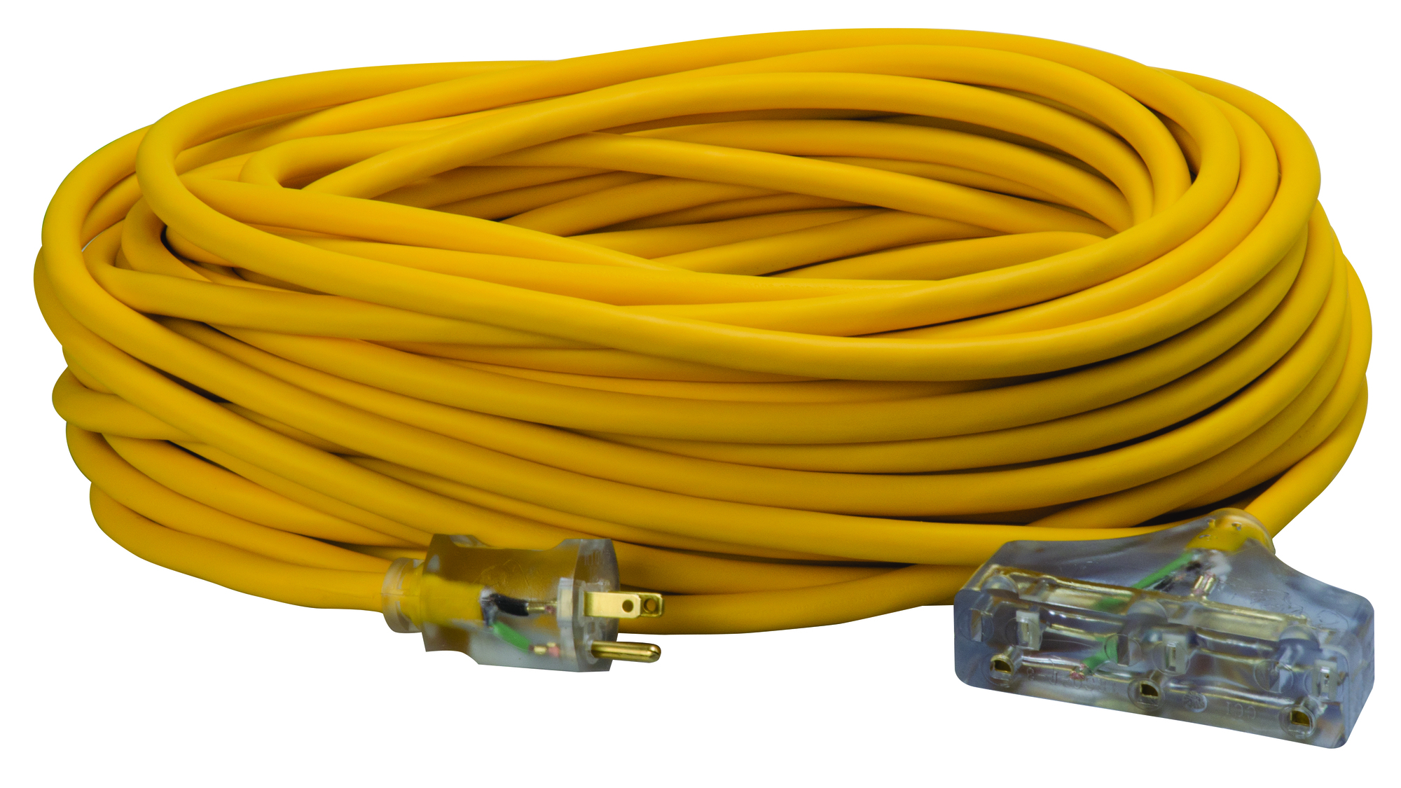 3489SW0002 Polar/Solar Tri-Source Type SJEOW High Impact Extension Cord With Tri-Source Three Outlet Cord Connector and Lighted End, 125 V AC, (3) 12 AWG Bare Copper Conductor, 100 ft L
