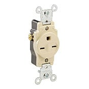 5029-W Heavy Duty Grounding Narrow Body Straight Blade Single Receptacle, 250 V AC, 15 A, 2 Poles, 3 Wires, White