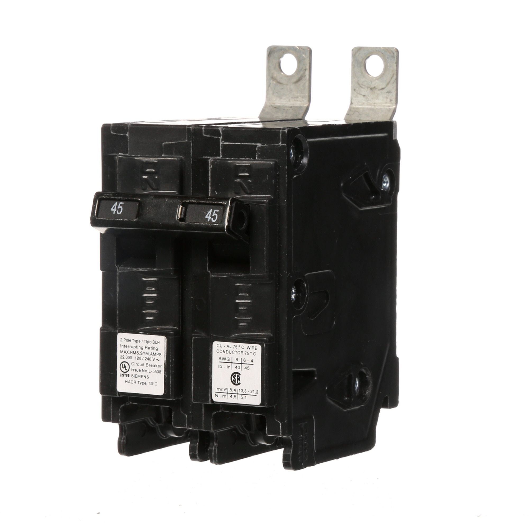 B245H Type BLH Molded Case Circuit Breaker, 120/240 V AC, 45 A, 22 kA Interrupt, 2 Poles, Thermal Magnetic Trip