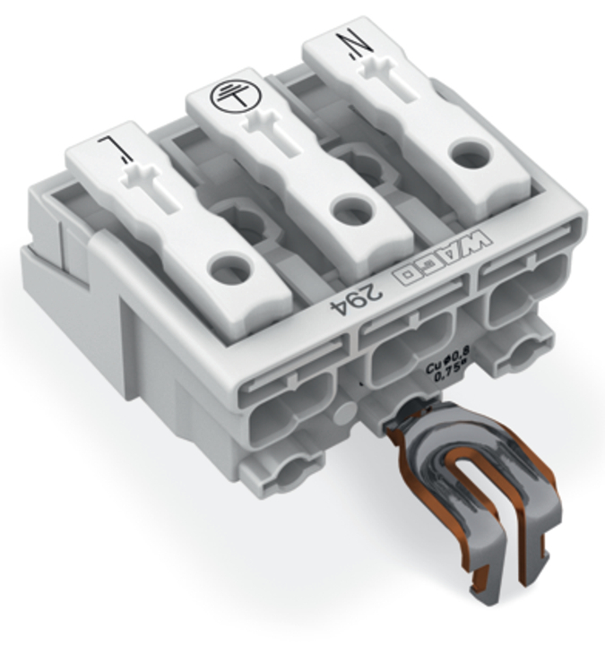 294-5223 Operating Tool Lighting Push Button Connector, 500 V, 24 A, 18 AWG Wire, 3 Poles, Snap-Fit Mount