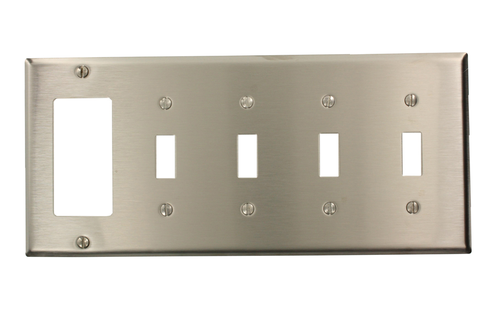 S426-N Decora Standard Size Combination Wall Plate, 5 Gangs, 10 in W x 4-1/2 in H, Stainless Steel