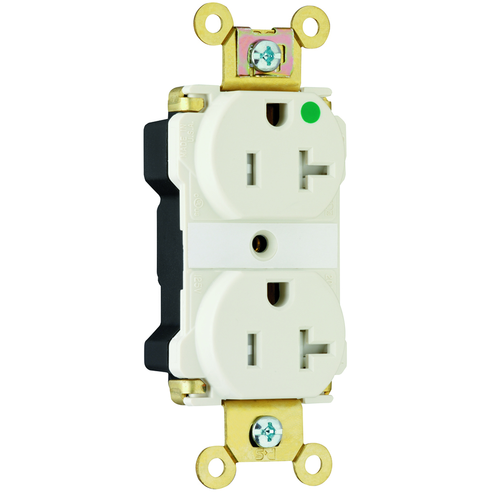 PTTR63HLA PlugTail 20 Amp 125V Extra Heavy Duty Hospital-Grade Duplex Receptacle, Light Almond