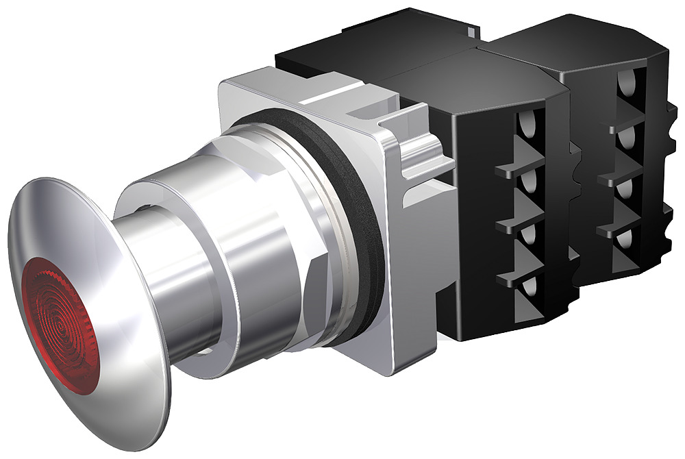 52PP3G2U Command 52 Class 52 Complete Corrosion-Resistant Heavy Duty Oil/Watertight Transformer Illuminated Push-Pull Switch, 30 mm, 1NO-1NC Contact, Mushroom Head Operator, Red