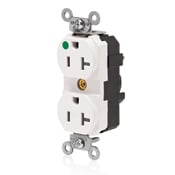 M8300-ILW Lev-Lok 1-Phase Duplex Extra Heavy Duty Illuminated Isolated Grounding Straight Blade Receptacle, 125 V AC, 20 A, 2 Poles, 3 Wires, White