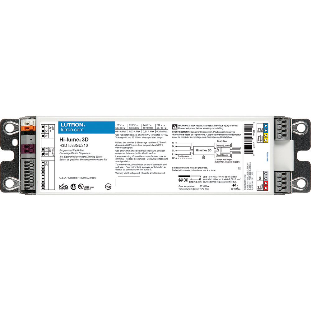 H3DT536GU210 Hi-Lume 3D 3-Wire G-Type Case Architectural Style Universal Dimming Ballast, T5 Lamp, 36 W Lamp, 120/240/277 VAC, Programmed/Rapid, 1 Ballast Factor