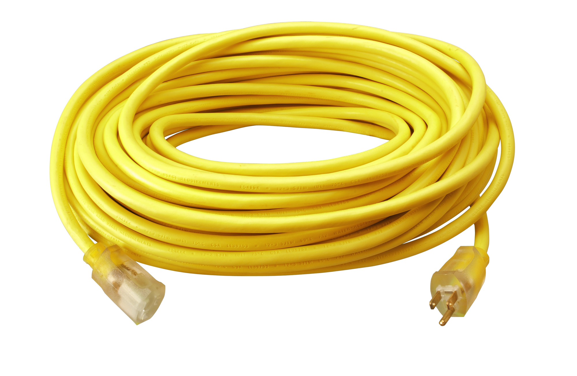 50ft SJTW Outdoor Extension Cord with Light Ends, 12/3, Yellow