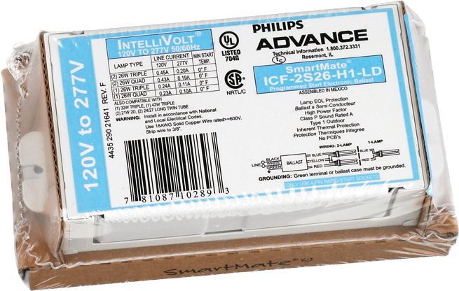 ICF2S26H1LDK Advance Electronic High Frequency Compact Fluorescent Ballast, 26 W Lamp, 120 to 277 VAC, Programmed, 1 Ballast Factor