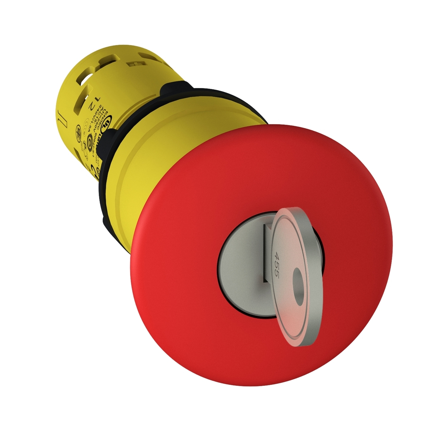XB7NS9445 Harmony Emergency Stop Monolithic Non-Illuminated Pushbutton, 22 mm, 1NO-1NC Contact, Slow Break Contact, Keyed Operator, Red